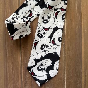 Vintage Disney Mickey Mouse Print Neck Tie Black and White Mickey Face Pattern